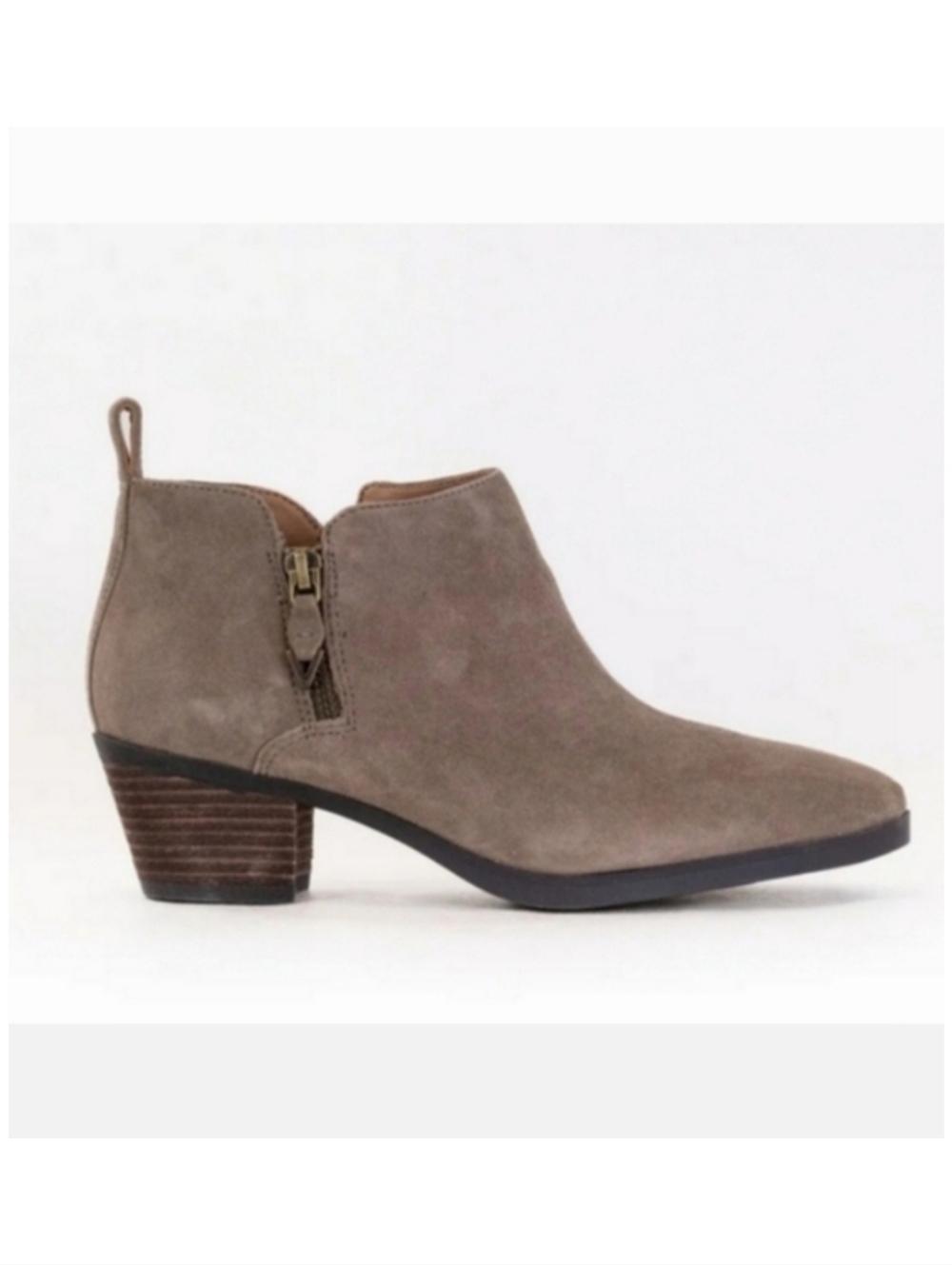 Vionic Cecily‎ Suede Nubuck Leather Side Zip Ankle Booties Stone Tan Size 8